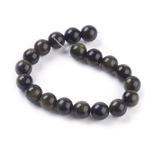 Koraliki Kamień Naturalny Złoty Obsydian, Kula, 10mm, 18szt/18cm/sznur (13WB28675)