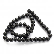 Намистини Синтетичний Шунгіт, Круглі, Колір: Чорний, Діаметр: 8 ~ 9мм, Отвір до 1мм, близько 46шт / нитка, (13WB13944)