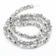 Koraliki Szklane, Imitacja Kryształu, Galwaniczne, Klasa AA, Bezbarwny i Platyna, 4x4mm, około 80szt/29cm/nić (2WB31056)