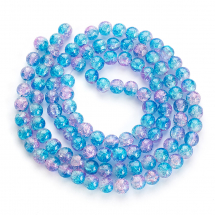 Намистини Скляні Кракле "Бите Скло" Двоколірні, Круглі, Блакитний, 8мм, Отвір 1мм, близько 95шт/76см/нитка, (3WB5805)