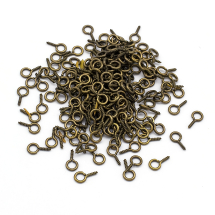 Haczyki Wkręty z Pętlą, do Koralików z Półotworem, Żelazo, Bronze, 13x6.5x1.5mm, Otwór 4mm, 180szt/50g (13WB29955)