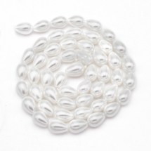 Koraliki Perła Szklane, Błyszczące, Ecofarba, Kropla, Luźne, Kolor: Biały, 7x5mm, 53szt / 38cm / nic (13WB20983)