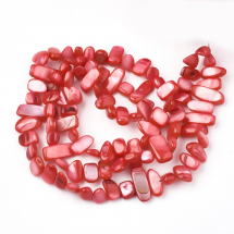 Намистини Річковий Перламутр Самородок, Пофарбовані, Вишневий, 6-25x4-14x3-7мм, Отвір 1мм, близько 96-100шт/80см/нитка, (13WB21539)