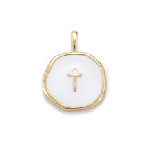 Zawieszki Płaski Okrągły z Krzyżom, Mosiądz i Emalia, Odporna Powłoka, Pozłacany 18K, 18x13.5x2mm, 1szt (13WB30922)