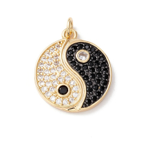 Wisiorek Mosiądz z Cyrkoniami, Yin Yang, Powłoka 1Pozłacane 18K, Dżety: Bezbarwny i Czarny, 20.5x18x2.5mm, 1szt (13WB31018)