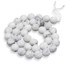 Koraliki Howlite Naturalny Kamień Okrągłe, Fasetowany, Białe, 10mm, otwór 1mm, około 37szt/40cm (13WB23094)
