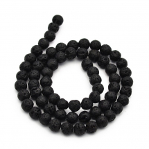 Koraliki Naturalna Lawa, Okrągłe, Czarny, 8mm, Otwór 1mm, około 45szt/37cm/sznur (13WB23326)