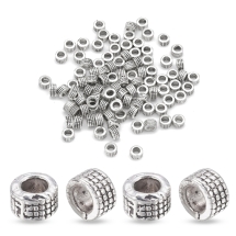 Koraliki Przekładki, Dystansowe, Styl Tybetański, Kolumna, Stop, Antyczne Srebro, 5x3mm, Otwór 3mm, 100szt (13WB21063)