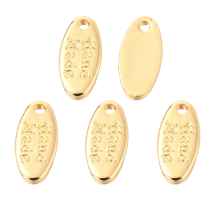Wisiorek Płaski Owalny, Mosiądz, "Hand Made", Pozłacany 18K, Rozmiar: 8.6x4x1mm, Otwór 0.9mm, 5szt (13WB31331)