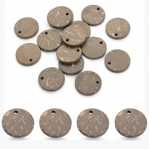 Zawieszki z Kokosa, Płaskie Okrągłe, Brązowy, 15x2~3mm, Otwór: 1mm, 20szt (13WB23585)