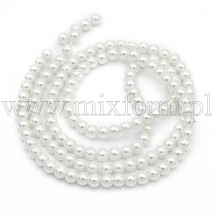 Koraliki Perła do Rzemiosła, Szkło Błyszczące, Okrągły, Białe, 6mm, około 130szt/75cm/sznur (Q6WB452)
