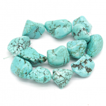 Намистини Натуральний Говліт, на нитках, Самородок, Пофарбовані, Колір: Бірюзовий, Розмір: 15-20x6-14мм, Отв. 1мм, близько 13-18шт/27см/нитка, (13WB22615)