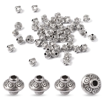 Koraliki Dystansowe, Styl Tybetański, Stopowy Biżuterii, Kolor: Srebrny, 5.4x6.3mm, otwor 1mm, 50szt (14WB6796)