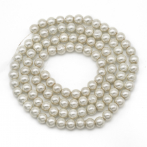 Перли Намистини Скло, Глянцеві, Круглі, Колір: слонова кістка, Діаметр: 8 мм, Отв-тя 1мм, близько 90шт / 72см / нитка, (14WB7114)