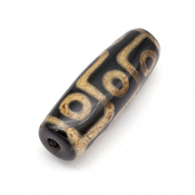 Koraliki Tybetański Styl, Dzi 9 Oczek, Naturalny Agat, Termobarwione, Czarny, 28x12mm, 1szt (13WB26586)