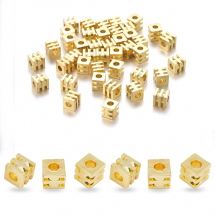 Koraliki Przekładki, Dystansowe, Mosiądz, Rowkowane Kostki, Trwała Powłoka, Złoty, 3x3x3mm, 50szt (13WB26666)