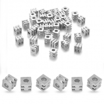 Koraliki Przekładki, Dystansowe, Mosiądz, Rowkowane Kostki, Trwała Powłoka, Platyna, 4x4x4mm, 50szt (13WB26668)