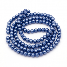 Перли Намистини Скло 6-7мм, Глянцеві, Круглі, Колір: Морський Синій, Діаметр: 6-7мм, Отвір 1мм, близько 125шт/75см/нитка, (13WB26919)