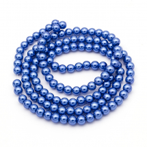 Перли Намистини Скло 6-7мм, Глянцеві, Круглі, Колір: Синій, Діаметр: 6-7мм, Отвір 1мм, близько 125шт/75см/нитка, (13WB26922)