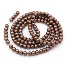 Перли Намистини Скло 6-7мм, Глянцеві, Круглі, Колір: Коричневий, Діаметр: 6-7мм, Отвір 1мм, близько 125шт/75см/нитка, (13WB26925)