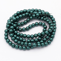 Koraliki Perła, Szkło, Błyszczące, Termobarwione, Okrągły, Ciemnozielony, 6-7mm, około 125szt/75cm/nić (13WB26930)