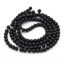 Перли Намистини Скло 6-7мм, Глянцеві, Круглі, Колір: Чорний, Діаметр: 6-7мм, Отвір 1мм, близько 125шт/75см/нитка, (13WB26931)