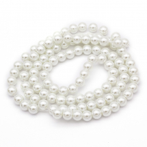 Перли Намистини Скло 8-9мм, Глянцеві, Круглі, Колір: Білий, Діаметр: 8-9мм, Отвір 1мм, близько 100шт/75см/нитка, (13WB26932)