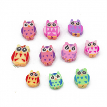 Koraliki Glina Polimerowa, Handmade, Sowa, Kolor: Mieszany, Rozmiar: 9-12x9-10x4-5mm, otwór 1.6mm, 10szt (13WB28538)