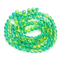 Koraliki Szklo Dwukolorowe Crackle Okrągły Średnica: 8mm Otwór 1.3-1.6mm Kolor: Turkusowy ok. 95szt/76cm/nić (13WB28720)