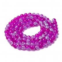 Koraliki Dwukolorowe Crackle Okrągły Średnica: 8mm Otwór: 1.3-1.6mm Kolor: Ciemnoróżowy około 95szt/76cm/nić (13WB28721)
