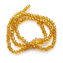 Намистини Гальваніка Скло, Гранені, Рондель, Колір: Темно-золотистий, 4х3мм, Отвір 0.4мм, близько 116шт/40см/нитка, (13WB28749)