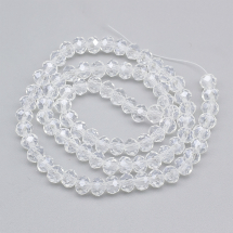 Намистини Гальваніка Скляні Гранені Рондель, Безбарвні, 6х5мм, Отвір 1мм, близько 80шт/39см/нитка, (13WB28758)