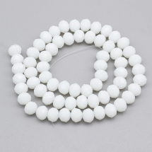Намистини Скляні Імітація Нефриту, Гранені, Непрозорі, Рондель, Колір: Білий, 8х6мм, Отвір 1мм, близько 64шт/38см/нитка, (13WB28771)