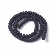 Koraliki Naturalna Lawa, Rondel, Czarny, 6-6.3x4-4.4mm, około 87szt/37cm/nić (13WB28800)