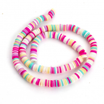 Намистини Хейші з Полімерної Глини Ручна Робота Круглі Плоскі Розмір: 6x0. 5-1ммм Колір: Яскраво-рожевий близько 290шт/38см/нитка (13WB28850)