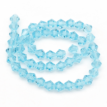 Намистини Австрійський Кришталь Імітація, Скляні, Гранені Біконус, Блакитний, 6х6мм, Отвір 1мм, близько 44шт/24см/нитка, (2WB29296)