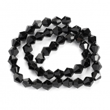 Koraliki Imitacja Austriackie Kryształ Szklane, Fasetowane Bicone, Czarne, 6x6mm, Otwór 1mm, ~41szt/22cm/nić (2WB29299)