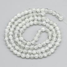 Koraliki Szklane Crackle, Okrągłe " Szkło Tłuczone ", Przezroczyste, Bezbarwne, 8mm, około 95szt/76cm/nić (3WB2517)