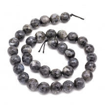Намистини Натуральний Лабрадорит, Грановані, На нитках, Круглі, Колір: Чорний, Розмір: Діаметр: 10мм, Отвір 1мм, близько 36шт / 38см / нитка, (3WB3225)