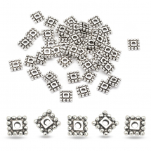 Koraliki Dystansowe, Przekładki, Stop Metalu, Kwadratowe, Styl Tybetański, Srebrny Antyczny, 7x7x2mm, 50szt (3WB3299)
