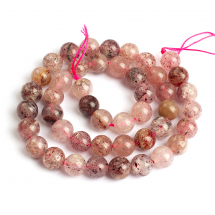 Намистини Натуральний Полуничний Кварц Круглі, 8мм, Отвір 1мм, близько 43шт/37см/нитка, (13WB26300)