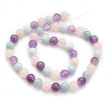 Намистини Натуральні Рожевий Кварц, Аметист, Аквамарин, Круглі, 8мм, Отвір 1мм, близько 48~49шт/39см/нитка (13WB26314)