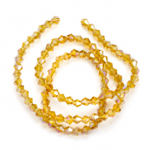 Koraliki Szklane Galwanizowane AB- Kolor, Fasetowane Bicone, Złote, 4x4mm, Otwór 1mm, około 80szt/29cm/nić (5WB7101)