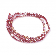 Намистини Гальваніка Скло АВ-Колір, Грановані, Біконус, Колір: Червоний, Розмір: 4х4мм, Отвір: 1мм, близько 87шт / 33.5см / нитка, (5WB7103)