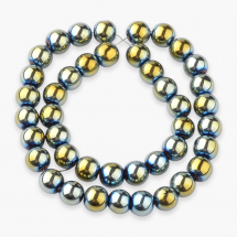 Koraliki Galwanizowane Szkło, Okrągłe, Zielony, 8mm, około 40szt / 34cm / sznur (13WB17358)