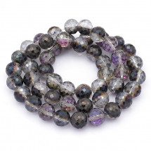 Koraliki Szklane Galwanizacja Tęczowy, Matowe, Fasetowane, Kolor: Czarny, 12mm, około 47szt/53cm/nic (13WB19189)