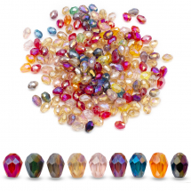 Намистини Скляні АВ-Колір Крапля Гранені Гальваніка, Мікс, 7-8x6мм, Отвір 1мм, (13WB19461)
