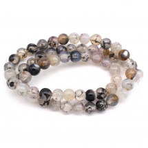 Koraliki Naturalny Agat Smocza Żyła Okrągły, Czarny, 6mm, Otwór 1mm, około 58szt/33cm/sznur (13WB11881)