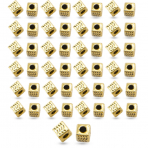 Koraliki Dystansowe Styl Tybetański, Stop, Kostki, Antyczne Złoto, 4.5x4.5x4.5mm, Otwór 2.5mm, 50szt (5WB5013)