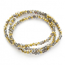 Намистини Гальваніка Скло АВ-Колір, Грановані, Рондель, Колір: Золотистий, Розмір: 3х2мм, Отв-тя: 1мм, близько 100шт / 25см / нитка, (14WB9215)